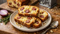 Αφράτο αλμυρό κέικ με χωριάτικο λουκάνικο και κασέρι – ιδανικό για brunch και σνακ