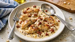 Κοτόπουλο με λιαστή ντομάτα και κρεμώδη σάλτσα γιαουρτιού (σε ένα τηγάνι)