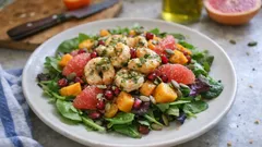 Σαλάτα με γαρίδες γκρεμολάτα, λωτούς & ροζ γκρέιπφρουτ — έτοιμη σε 15’