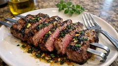 Μοσχαρίσιες μπριζόλες στη σούβλα: ζουμερές, με τραγανή κρούστα και σάλτσα βοτάνων