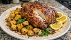 Ολόκληρο κοτόπουλο στο airfryer με πατάτες – ζουμερό μέσα, τραγανό έξω