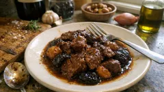 Αγριογούρουνο στη γάστρα με μαυροδάφνη, δαμάσκηνα και κάστανα—τρυφερό και μελωμένο