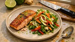 Σολομός στο τηγάνι με λάιμ και τζίντζερ – ζουμερός σε 10 λεπτά