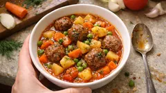 Ραγού λαχανικών με κεφτεδάκια στην κατσαρόλα – ζουμερό, χωρίς τηγάνισμα