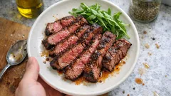 Μαριναρισμένη μοσχαρίσια μπριζόλα: ζουμερή, με ωραίο ρόδισμα σε τηγάνι ή γκριλιέρα