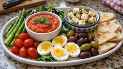 Δίσκος ορεκτικών χωρίς άγχος: ντιπ πιπεριάς Φλωρίνης & μαριναρισμένη φέτα