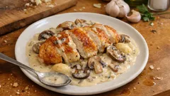 Κοτόπουλο αλά κρεμ στον φούρνο με μανιτάρια – βελούδινη σάλτσα στο ταψί