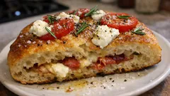 Γεμιστή φοκάτσια με τυρί κρέμα και ντομάτα: αφράτη, τραγανή και πανεύκολη