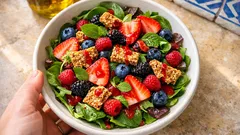 Σαλάτα με παστέλι και φράουλες – κατακόκκινο ντρέσινγκ που δένει τέλεια