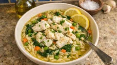 Φιλέτο ψαριού με σπανάκι και κριθαράκι σε μία κατσαρόλα – ζουμερό και λεμονάτο