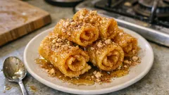 Μανιάτικες δίπλες με θυμαρίσιο μέλι: λεπτό φύλλο, τραγανές και σωστά μελωμένες