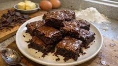 Σοκολατένια brownies ταψιού με τραγανή κρούστα και ζουμερό, fudgy κέντρο