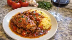 Κοτόπουλο cacciatore στην κατσαρόλα: μαλακό κρέας και μελωμένη σάλτσα ντομάτας με κρασί