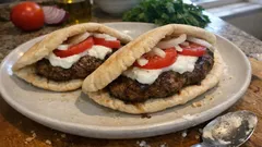 Σπιτικό σουβλάκι σε πίτα με μπιφτεκάκι – αφράτη πίτα χωρίς μαγιά σε 15′
