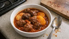 Κατσικάκι γιαχνί με μελωμένες πατάτες στην κατσαρόλα – σάλτσα που δένει μόνη της