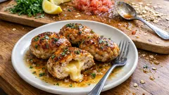 Μπιφτέκια κοτόπουλου γεμιστά με τυρί: ζουμερά και αφράτα στο τηγάνι