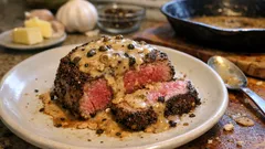 Μοσχάρι φιλέτο πιπεράτο στο τηγάνι: κρούστα πιπεριού και δεμένη σάλτσα