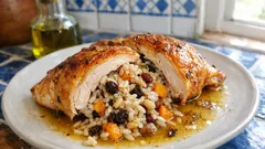 Κοτόπουλο γεμιστό στο φούρνο με ρύζι, σταφίδες και κολοκύθα – αρωματικό και σπυρωτό