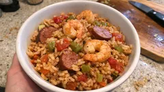 Γαρίδες Jambalaya σε μία κατσαρόλα: πικάντικο ρύζι που βγαίνει σπυρωτό