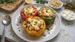 Πιπεριές γεμιστές με κοτόπουλο στο air fryer: έτοιμες σε 25 λεπτά