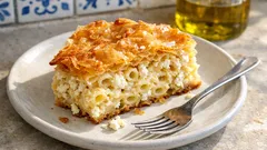 Χωριάτικη μακαρονόπιτα στο ταψί με φύλλο κρούστας — αφράτη, τραγανή και κόβεται τέλεια