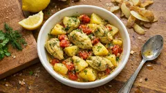 Αγκινάρες στο φούρνο με πατάτες – λεμονάτο λαδερό που «δένει» μόνο του