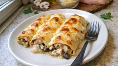 Αλμυρές κρέπες φούρνου με κοτόπουλο και μπεσαμέλ – ζουμερές και χρυσαφένιες