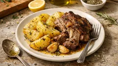 Αρνί στο φούρνο με λεμονάτες πατάτες: η κρεμώδης μαρινάδα που το κάνει ζουμερό