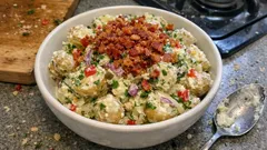 Κρεμώδης πατατοσαλάτα με τυρί κρέμα και λεμόνι – δένει τέλεια όσο οι πατάτες είναι ζεστές