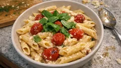 Πένες στο air fryer με ντοματίνια και φέτα — κρεμώδη μακαρονάδα σε 20 λεπτά