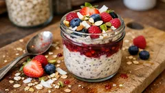 Overnight oats σε βαζάκι με κόκκινα φρούτα: το πρωινό που σε περιμένει έτοιμο