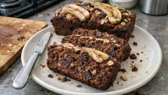 Banana bread χωρίς ζάχαρη με βρώμη και σοκολάτα — αφράτο για πρωινό ή σνακ