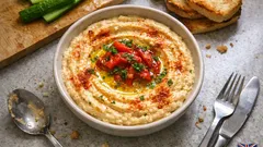 Χούμους με πιπεριές Φλωρίνης: κρεμώδες ντιπ με καπνιστή, γλυκιά νοστιμιά