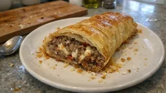 Κρεατόπιτα-ρολό με σφολιάτα: τραγανή λύση για το κρέας που περίσσεψε